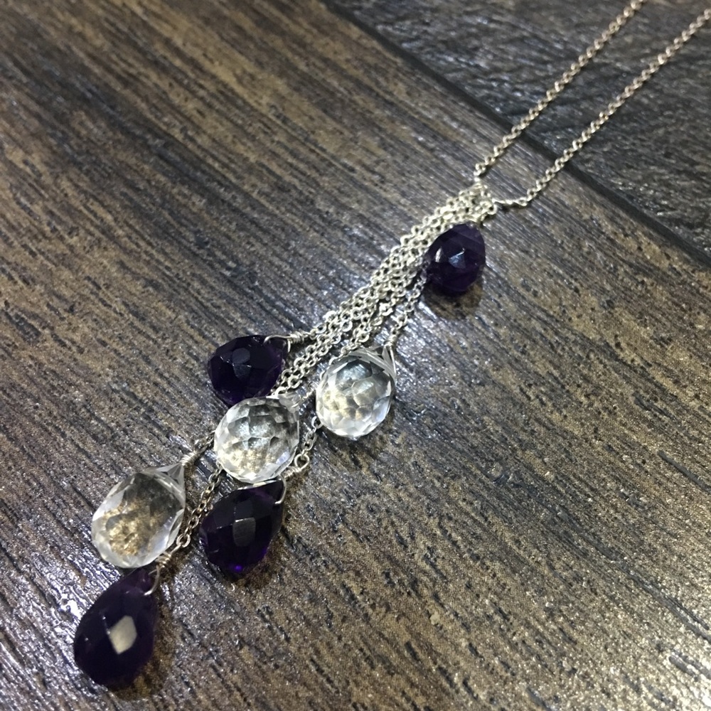 STERLING SILVER AMETHYST & CLEAR QUARTZ NECKLACE
